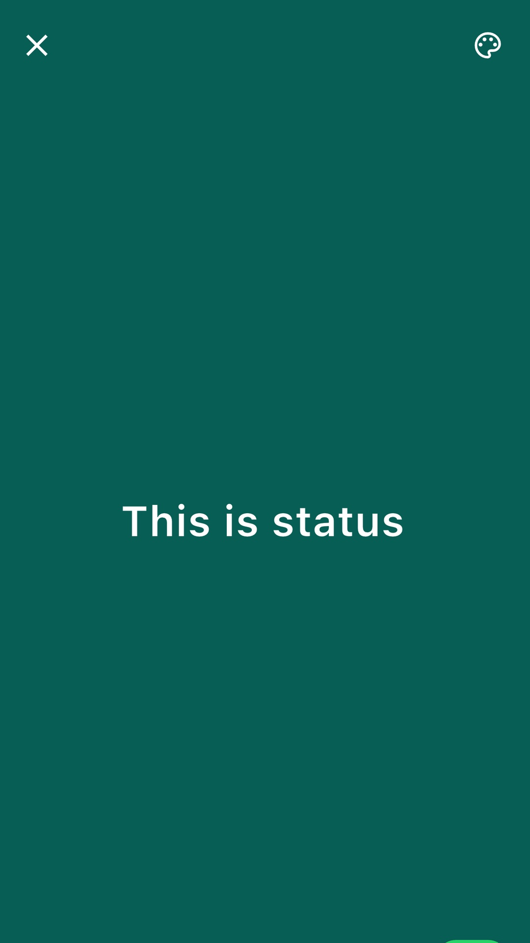 Status composer with teal background and send action